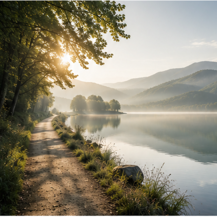 Gemeinsam den richtigen Weg finden Sonnenaufgang über einer ruhigen Berglandschaft