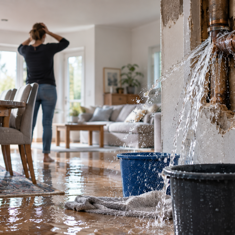 Absicherung bei Wasserschäden Wasserschaden durch eine geplatzte Wasserleitung im Haus
